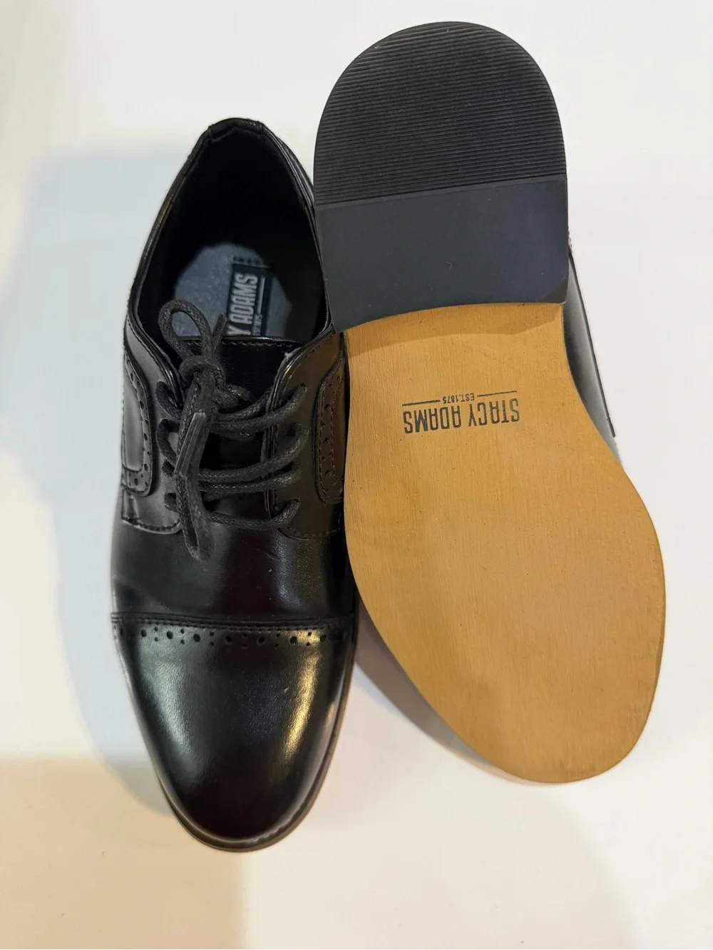 Stacy Adams Dickinson Boys Black Cap Toe Oxford Dress Shoes Size 13 Little Boy